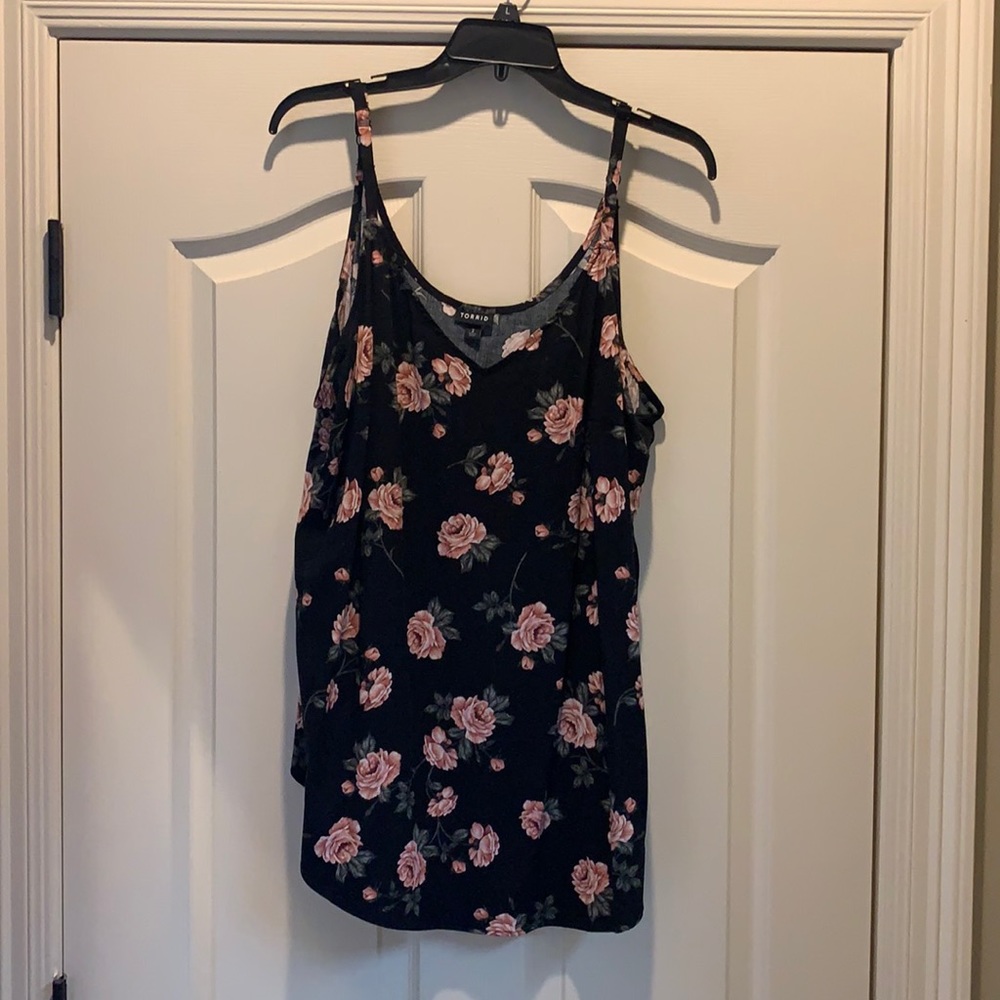 torrid Black Floral Tank Top with Pink Roses